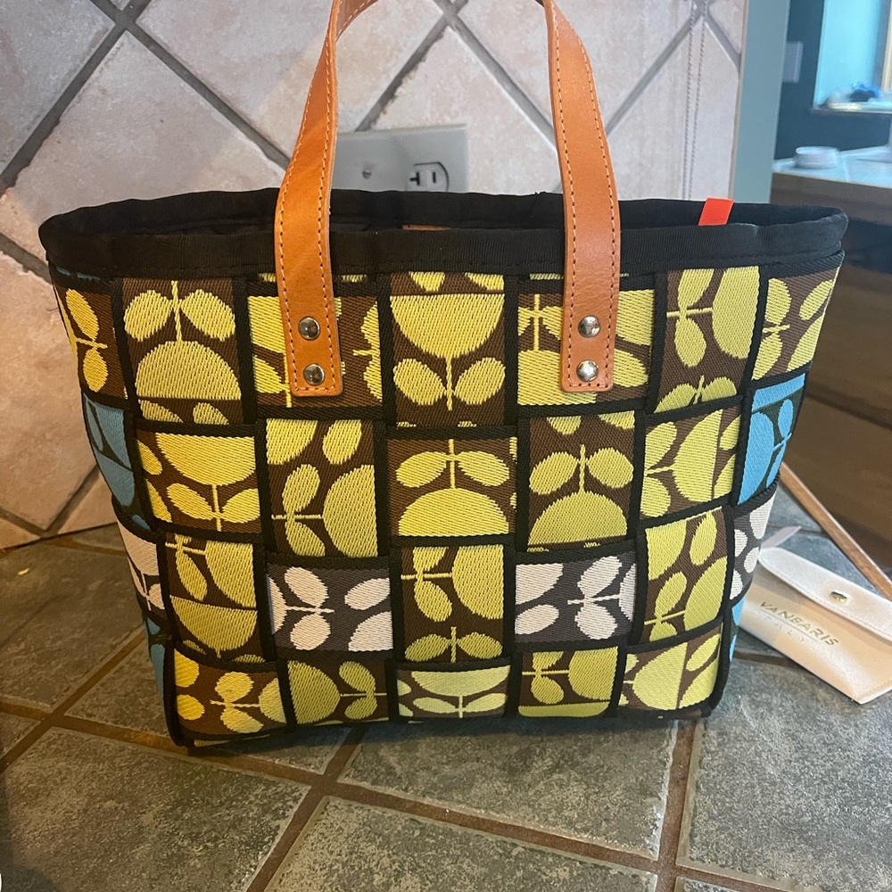 Orla Kiely Woven Basket Tote in Citron